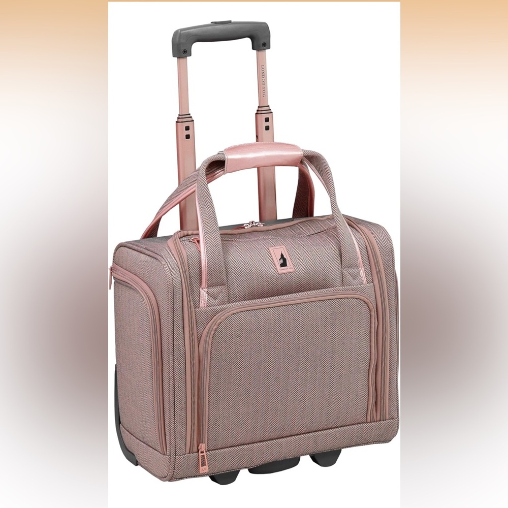 London Fog Newcastle Rose Charcoal Herringbone 15 inch Underseater Carry On Bag